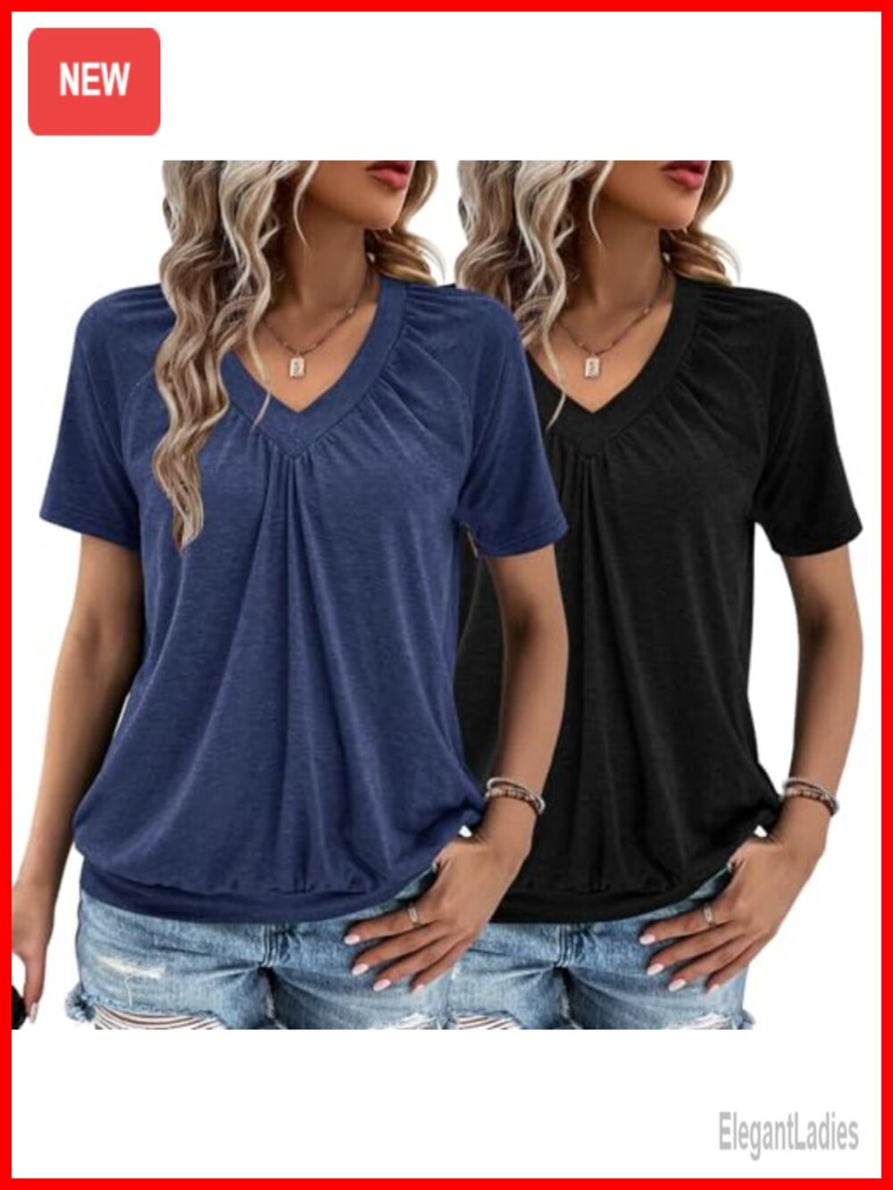 2 Pack V Neck Short Sleeve Ruched Tops Casual Summer Tees Women Short Sleeve